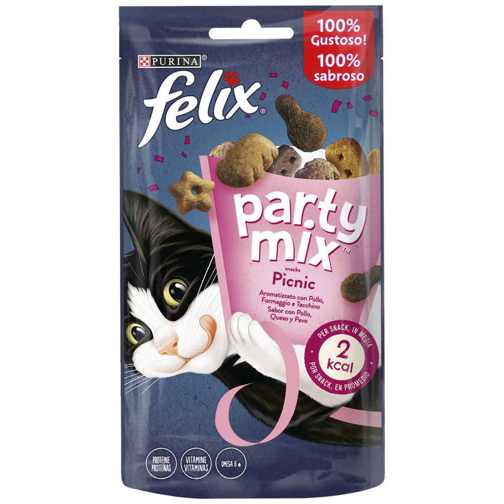 Pethellas Felix Party Mix Snack Τροφή Γάτας Κοτόπουλο Τυρί Γαλοπούλα 60Gr 2