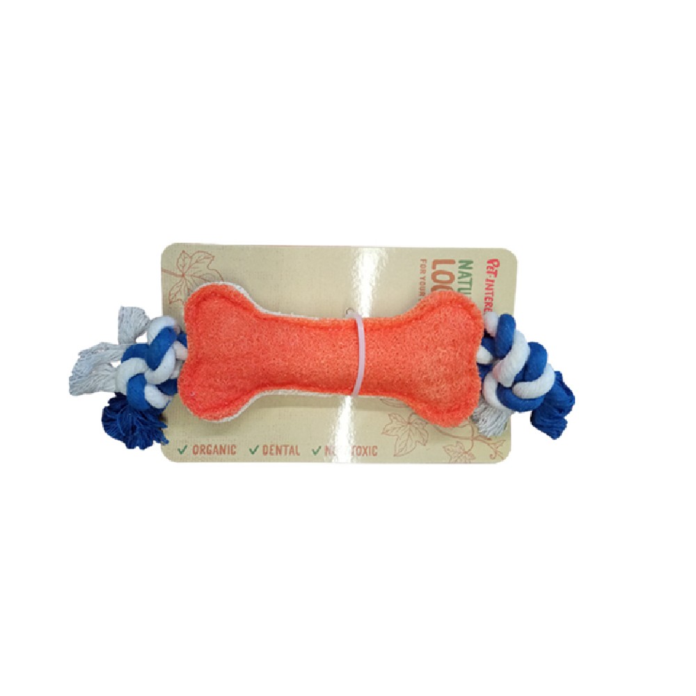 Pethellas Οδοντικό Παιχνίδι Natural Loofah Puppy Toy Bone With Rope Dog Roddent 1