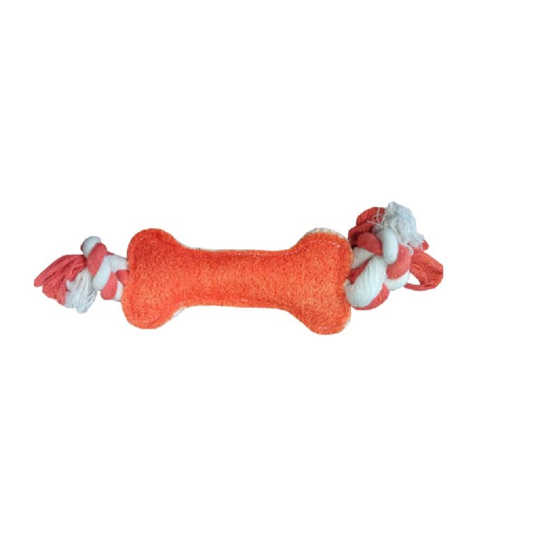 pethellas_Οδοντικό παιχνίδι Natural Loofah Puppy Toy Bone with Rope Dog & Roddent.