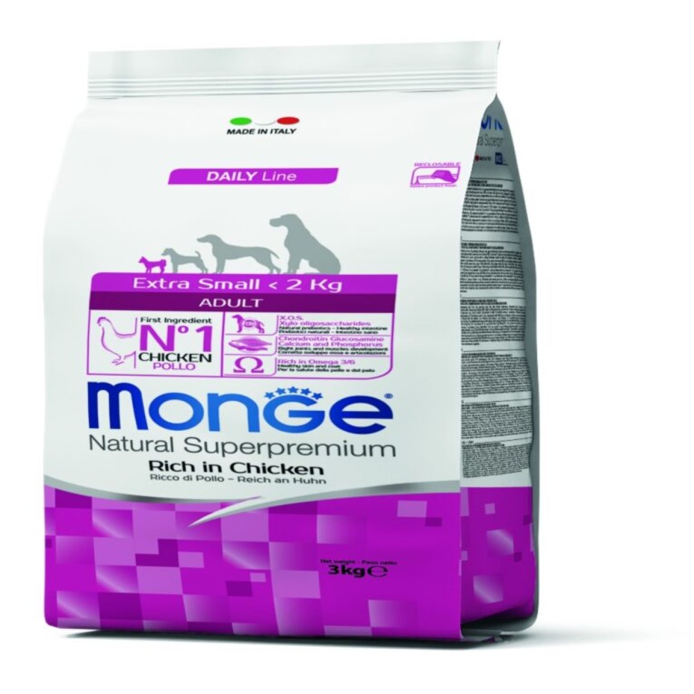 ΞΗΡΑ ΤΡΟΦΗ ΣΚΥΛΟΥ MONGE ADULT EXTRA SMALL ΚΟΤΟΠΟΥΛΟ 3KG - Pet Hellas