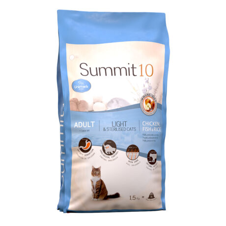 Summit10 Ξηρά Τροφή Γάτας Με Χαμηλά Λιπαρά για Στειρωμένες Ενήλικες Γάτες με Κοτόπουλο, Ρύζι & Ψάρι 1.5kg