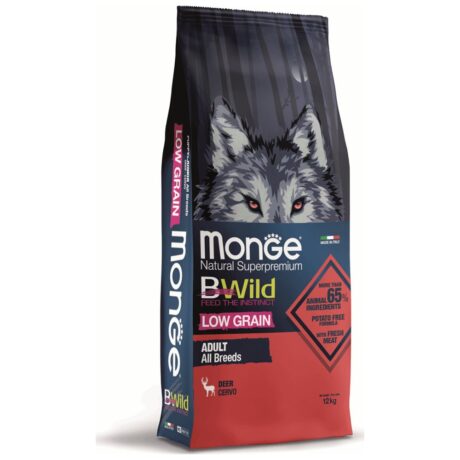 Monge BWild Low Grain All Breeds Ξηρά Τροφή με Λίγα Σιτηρά για Ενήλικους Σκύλους με Ελάφι 12kg