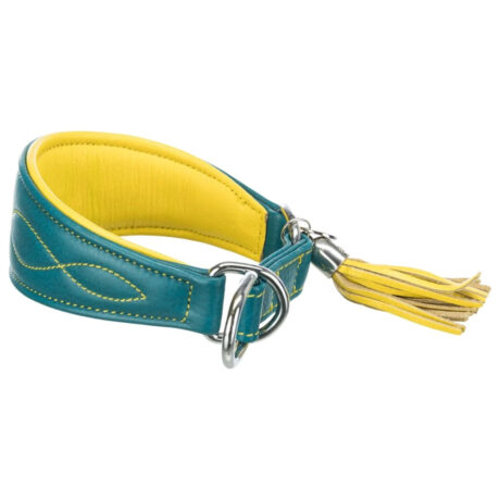 Trixie Active Comfort Greyhound Περιλαίμιο Δερμάτινο για Λαγωνικά Πετρόλ/Κίτρινο XSmall 21-26cm/40mm