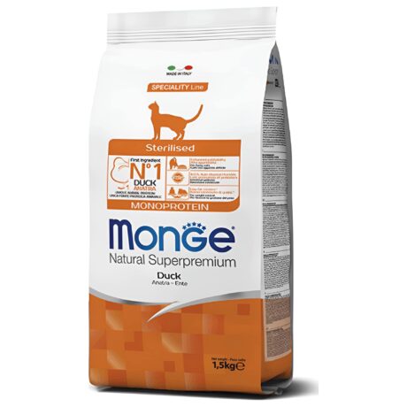 Monge Natural Superpremium Sterilised Ξηρά Τροφή για Ενήλικες Στειρωμένες Γάτες με Πάπια 10kg