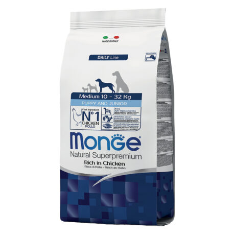 Monge Puppy & Junior Medium Ξηρά Τροφή Σκύλου Κοτόπουλο 12kg