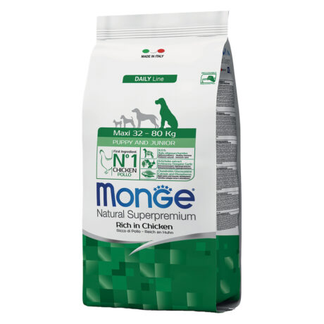 Monge Puppy & Junior Maxi Ξηρά Τροφή Σκύλου Κοτόπουλο 12kg