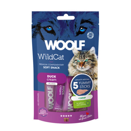 Woolf Wildcat Κρεμώδες Λιχουδιά Γάτας με Πάπια & Catnip 5x14gr