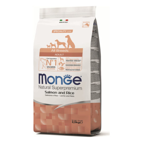 Monge Adult All Breeds Ξηρά Τροφή για Ενήλικους Σκύλους με Σολομό & Ρύζι 12kg