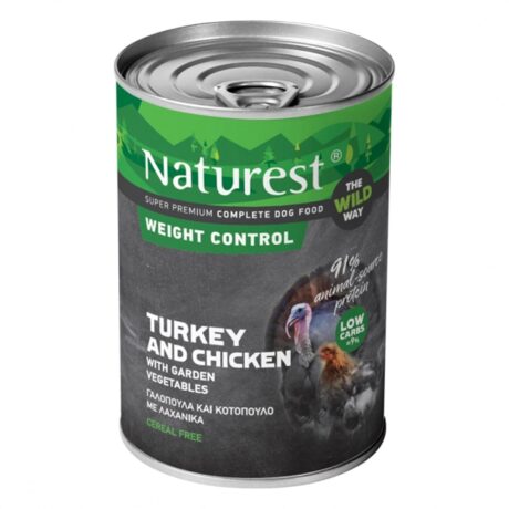Naturest Κονσέρβα Σκύλου Περιορισμού Βάρους με Γαλοπούλα Κοτόπουλο & Λαχανικά Κήπου 400gr