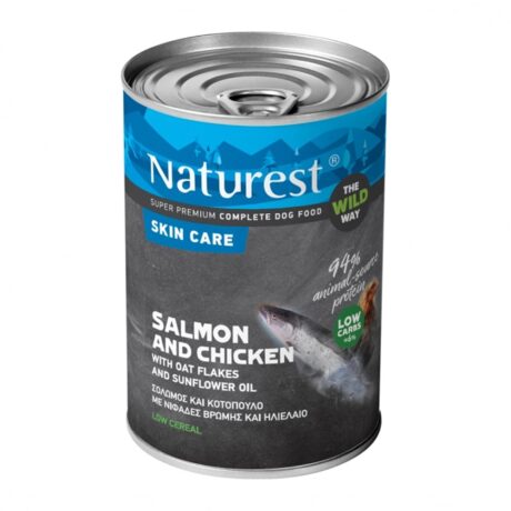 Naturest Κονσέρβα Σκύλου Περιποιήσης Δέρματος με Σολομό Κοτόπουλο & Νιφάδες Βρώμης 400gr