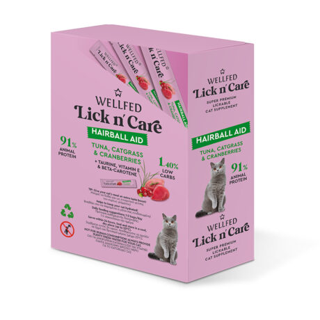 WellFed Lick 'n' Care Hairball Aid Λιχουδιά για Γάτες με Τόνο, Γατόχορτο & Cranberries 15gr