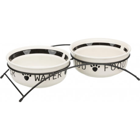 Trixie Eat On Feet Βάση με Δύο Πιάτα Άσπρο/Μαύρο Κεραμικό 1.6lt/20cm