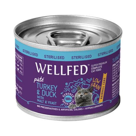 Wellfed Κονσέρβα Στειρωμένης Γάτας Κατά της Τριχόμπαλας με Γαλοπούλα & Πάπια 200gr