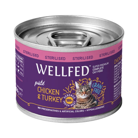 Wellfed Κονσέρβα Στειρωμένης Γάτας Κοτόπουλο & Γαλοπούλα 200gr