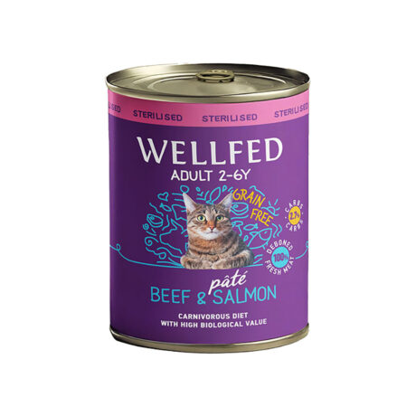 Wellfed Κονσέρβα Στειρωμένης Γάτας Βόδινο & Σολομός 800gr