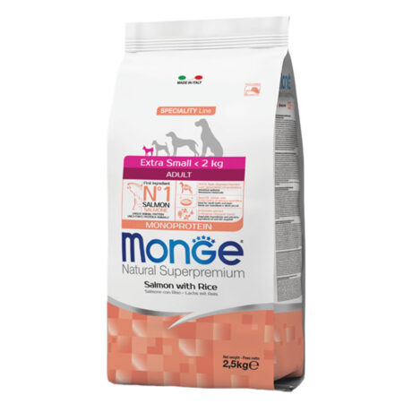 Monge Adult Extra Small Ξηρά Τροφή Σκύλου Σολομός και Ρύζι 2.5kg