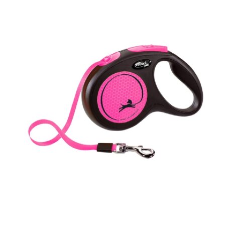 Flexi Neon Αυξομειούμενος Οδηγός Ιμάντας 5m έως 15kg Ροζ Small