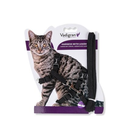 Vadigran Cat Harness & Leash Nylon Classic Σετ Σαμαράκι & Λουρί Μαύρο 120cm