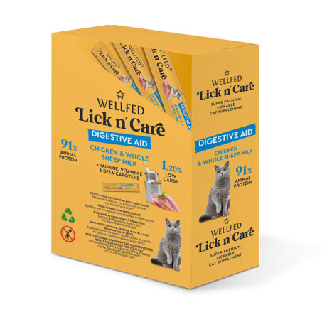WellFed Lick 'n' Care Digestive Aid Λιχουδιά για Γάτες με Κοτόπουλο & Γάλα 15gr