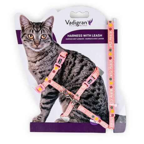 Vadigran Σαμαράκι & Λουρί Γάτας Ροζ 15-22cm/30-32cm + 120cm