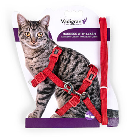 Vadigran Nylon Classic Σαμαράκι & Λουρί Γάτας Κόκκινο 15-22cm/30-32cm + 120cm