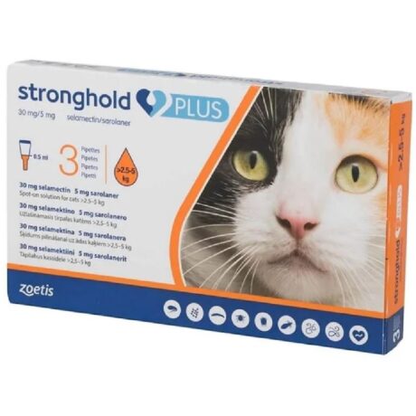 Stronghold Plus Cat Αντιπαρασιτικό για Εξωπαράσιτα & Ενδοπαράσιτα για Γάτες 0.5ml 2.5-5kg 3 Πιπέτα