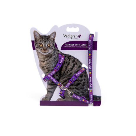 Vadigran Cat Harness & Leash Kitty Cat Σετ Σαμαράκι & Λουρί Μοβ 15-22cm/30-32cm 120cm