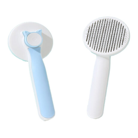 Στρογγυλή Αυτοκαθαριζόμενη Χτένα με Κουμπί Αφαίρεσης Τριχών Μπλε 7.5cm