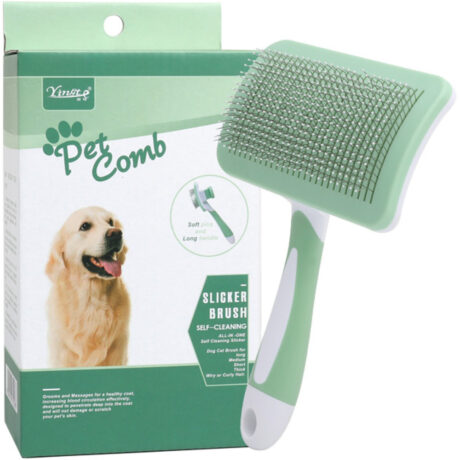 Αυτοκαθαριζόμενη Χτένα με Κουμπί Αφαίρεσης Τριχών Πράσινη 8cm