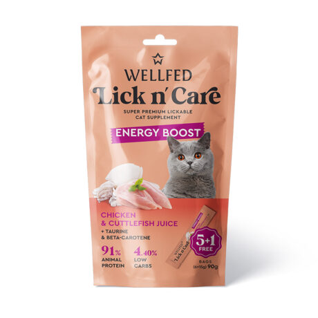 WellFed Lick 'n' Care Energy Boost Λιχουδιά για Γάτες με Κοτόπουλο & Μελάνι Σουπιάς 90gr