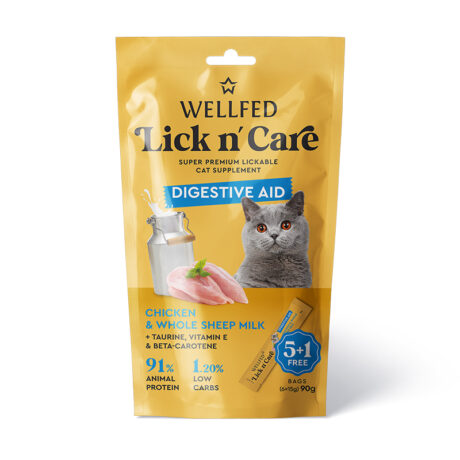 WellFed Lick 'n' Care Digestive Aid Λιχουδιά για Γάτες με Κοτόπουλο & Γάλα 90gr