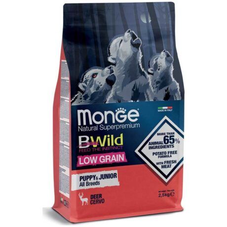 Monge BWild Low Grain All Breeds Puppy & Junior Ξηρά Τροφή με Λίγα Σιτηρά για Κουτάβια με Ελάφι 2.5kg