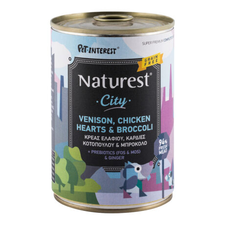 Naturest Κονσέρβα Σκύλου με Κρέας Ελαφιού Μρόκολο & Καρδιές Κοτόπουλου 400gr