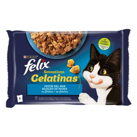 Purina Felix Jellies Υγρή Τροφή Γάτας Ζελέ με Ποικιλία Ψαρικών 85gr 4τμχ
