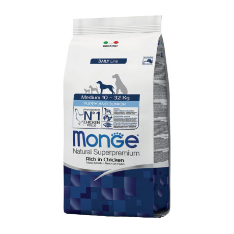 Monge Puppy & Junior Medium Ξηρά Τροφή Σκύλου Κοτόπουλο 3kg (-20%)