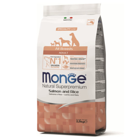 Monge Adult All Breeds Ξηρά Τροφή για Ενήλικους Σκύλους με Σολομό και Ρύζι 2.5kg