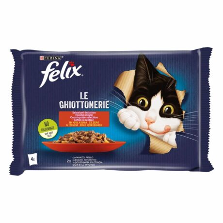 Purina Felix Jellies Υγρή Τροφή Γάτας Ζελέ με Βοδινό & Κοτόπουλο 85gr 4τμχ