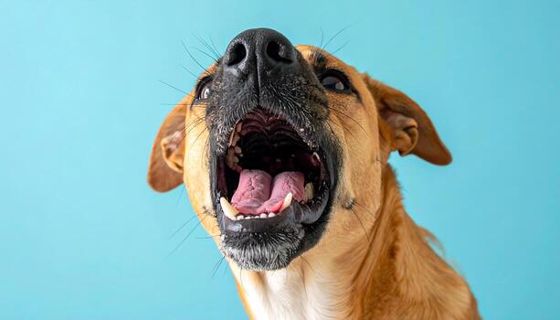 Energetic Dog Barking Joyfully Capturing Playful Personality With Open Mouth And Bright Eyes Photo
