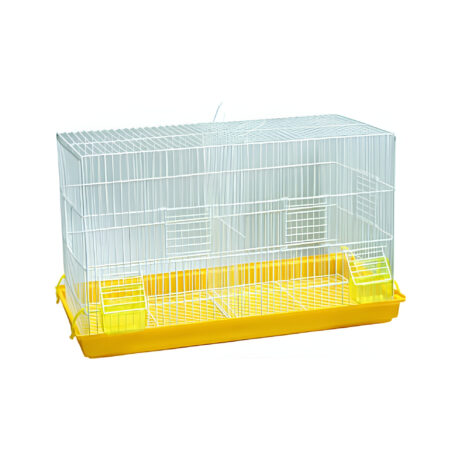 Κλουβί Διπλή Ζευγαρώστρα με 2 Ταΐστρες Λευκή 64x31x36.5cm