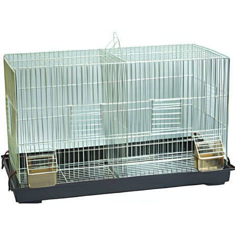 Κλουβί Διπλή Ζευγαρώστρα με 2 Ταΐστρες Νίκελ 64x31x36.5cm