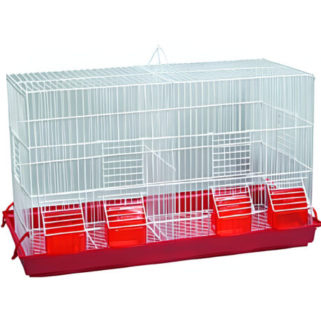 Κλουβί Διπλή Ζευγαρώστρα με 4 Ταΐστρες Λευκή 64x31x36.5cm